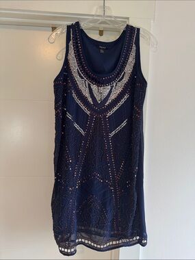 Verty Navy Beaded Sleeveless Shift Dress